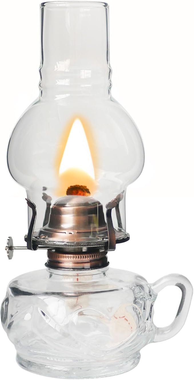 Large Rustic Kerosene Lamp Lantern Chamber Antique Oil Lamps for Indoor Use Home Decor Lighting Vintage Glass Clear (Brown)