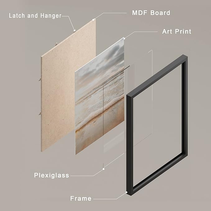 SIGNWIN Framed White Minimal Beach Shore Ocean Sea Seashell Wall Art, Set of 4 Landscape Colorful Wall Decor Prints, Nature Wilderness Wall Décor for Living Room, Bedroom - 12"x16" Black