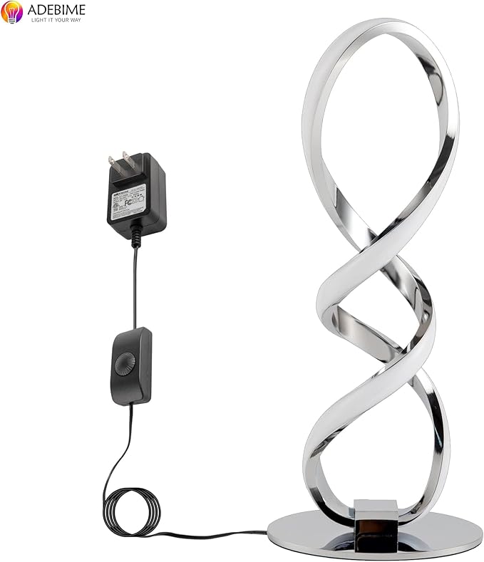 LED Spiral Bedside Table Lamp, Stepless Dimmable 12W 3000K Warm White, Modern Nightstand Desk Lamp for Bedroom, Living Room, Sliver
