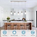 Lighting Contemporary Brushed Nickel Linear Chandelier Pendant Light 5 Lights Clear Seeded Glass Farmhouse Pendant Lighting Modern Dining Room Light Fixture for Living Room Kitchen Island