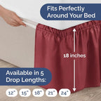 Wrap Around Dust Ruffle Bed Skirt - Burgundy - for King Size Beds with 18 Inch Drop - Easy Fit Elastic Strap - Adjustable Pleated Bedskirt w/Brushed Fabric Wrinkle Free - for Women, Men, Kids & Teens