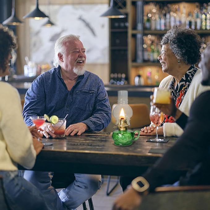 Large Rustic Kerosene Lamp Lantern Chamber Antique Oil Lamps for Indoor Use Home Decor Lighting Vintage Glass Clear (Green)