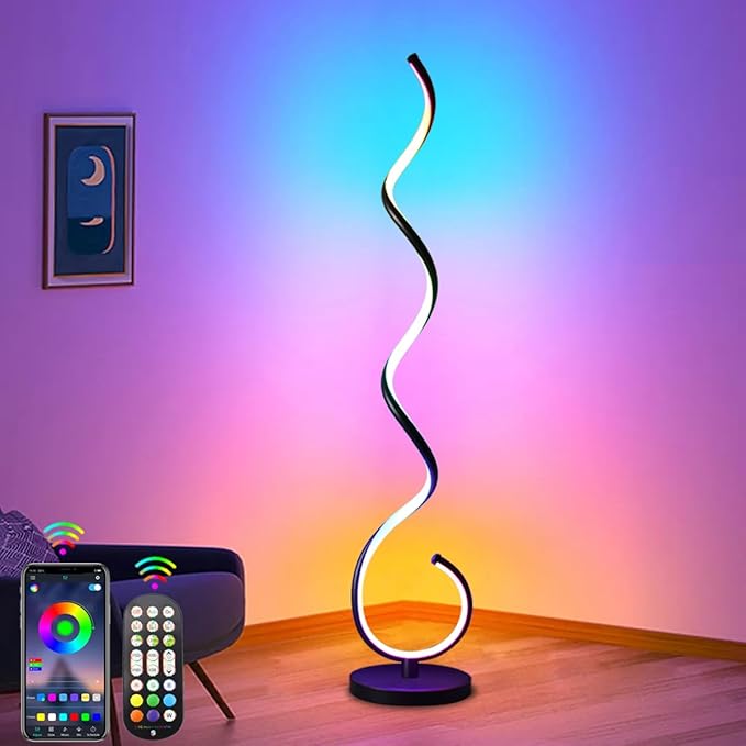 BESKEITE RGB Spiral Floor Lamps for Living Room, Smart LED Corner Floor Lamp for Bedroom with Remote APP Control, Modern Standing Lamp with Music Sync Color Changing Mood Lighting for Home Decor