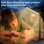 White crown LED Desk Lamp Dimmable Table Lamp Reading Lamp with USB Charging Port, 5 Lighting Modes, Sensitive Control, 30/60 Minutes Timer (Black, First-Generation)