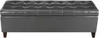 Joveco Storage Ottoman Bench, Tufted Leather 51 Inch Storage Bench for End of Bed Bedroom Living Room (51”, Dark Gray)