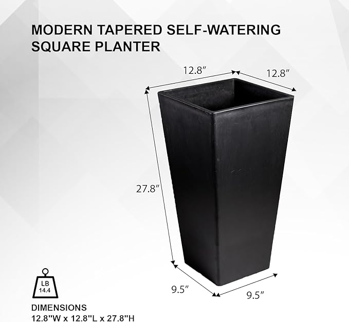 XBrand Modern 28-Inch Square Planter, Modern Tapered Planter Perfect for Indoor & Outdoor, Patio Décor, Set of 2