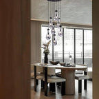 7 Light Raindrop Chandeliers, Bronze Teardrop Cluster Pendant Lights Kitchen Island, Black Dining Room Chandelier Over Table Hanging Pendant Lighting for High Ceiling, Entryway Staircase