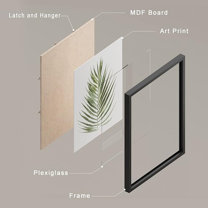 SIGNWIN Framed Banana Palm Monstera Leaf Wall Art, Set of 4 Green Pastel Wall Decor Prints, Nature Wilderness Wall Décor for Living Room, Bedroom - 11"x14" Black