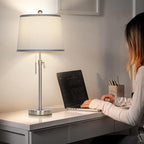 Table Lamps Set of 2, Bedside Lamp Silver Tall Table Lamps for Living Room End Tables, 22" to 30" Adjustable Height Lamp for Bedroom Nightstand Farmhouse with Pull Chain(Bulbs Included)