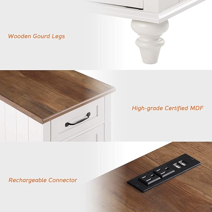 WAMPAT 2 Pack Off White End Table with Charging Station, Wood Side Sofa Table with Drawer and Storage Cabinet, Modern Nightstand with Power Outlets & USB Ports for Living Room, Bedroom