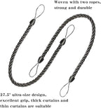 BEL AVENIR Curtain Ropes Tiebacks Tie-Backs, Curtain Handmade Holdbacks with 2 Metal Screw Hooks - Charcoal 2 Pack