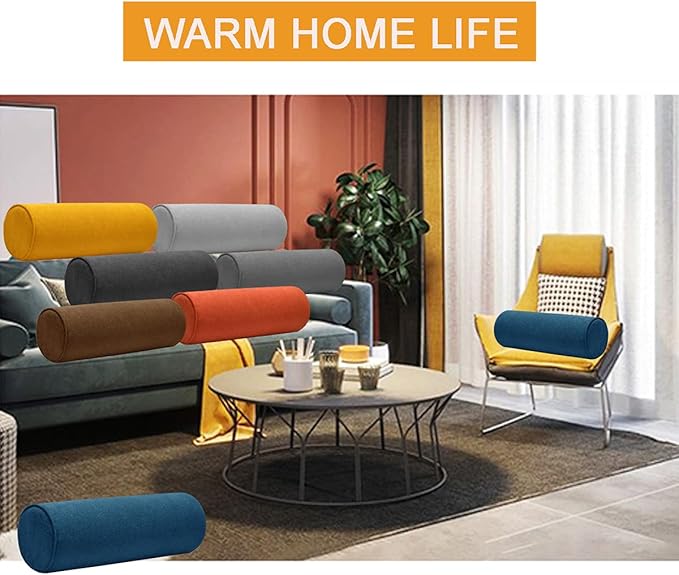 Cylinder Round Memory Foam Support Pillows 17.8X6 Cervical Neck Roll Pillow with Pillowcase Soft, Comfortable and Breathable for Sleeping, Chair, Car, Sofa，Travel OrangeRed