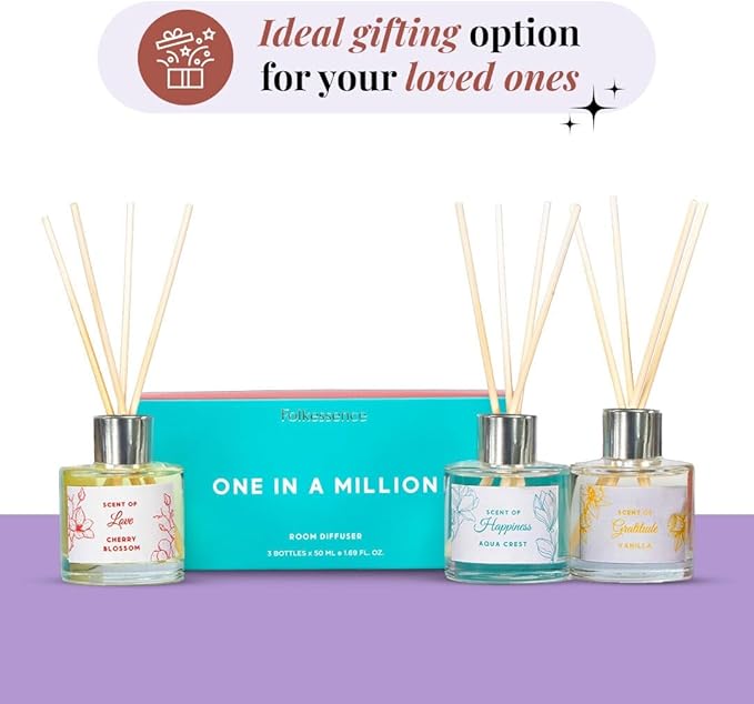 Folkulture Reed Diffuser Set of 3 with Sticks | Lavender Scent Diffusers for Home, Living Room, Office, Powder Room, Bathroom Accessories | Fragrance Oils with Natural Essential Oil |Million - 1.7 Oz