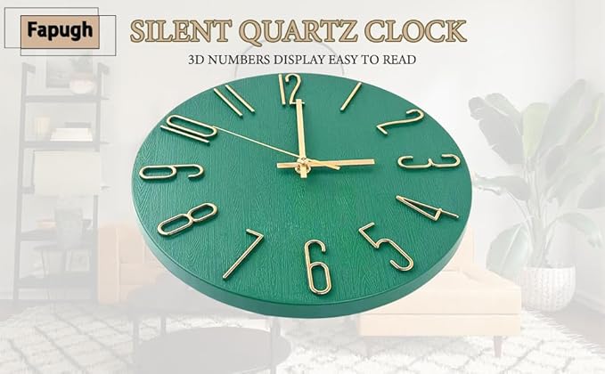 Wall Clock, Silent Clock, Wall Clocks Battery Operated， 12 inch Modern Wall Clock, Suitable for Offices, Living Rooms, Kitchens, Homes, Schools (Grass Green Without Second Hand)
