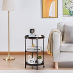 Dulcii Side Table, Round End Table with 3 Storage Shelves for Living Room, Bedroom, Nightstand with Steel Frame for Small Spaces, Industrial Round Sofa Table, Outdoor Accent Coffee Table, Rustic Brown