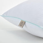 MARTHA STEWART Down Alternative Pillows Queen Size Set Of 2, Plush Cooling Pillow for Back, Stomach or Side Sleepers, Memory Foam-Like Fiber Fill, Dobby Stripe, 20" x 28", White