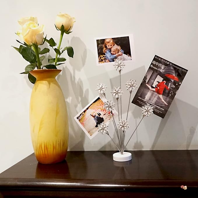 8-Branch Family Tree Picture Frame Holder, Card Photo Clips Holder Desk Stand for Memo Paper Note Photo Christmas Wedding Card Display (White Snowflake)