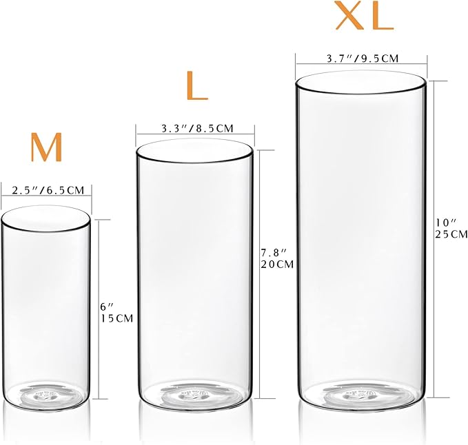 Hurricane Candle Holders 24 PCS Cylinder Flower Vases, Pillar Votives Floating Candles Holder, Clear Glass Vase for Wedding Party Decoration 10" 7.8" 6"