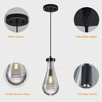 Raindrop Pendant Lights Kitchen Island Teardrop PlatingBlack Hanging Light Clear Solid Glass Pendant Light Modern Chandeliers for Dining Room Porch Corridor Living Room(PlatingBlack 1-Pack)