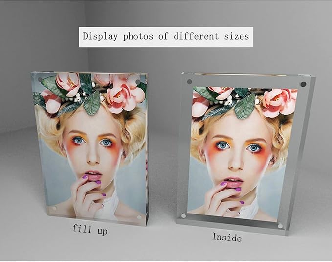 Sooyee 5X7 Acrylic Frame, Clear,Magnetic Photo Frame, Double Sided Frameless Standing in Desktop Picture Display,Pack of 1(10 + 10MM Thickness)