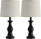 Vintage Table Lamp for Living Room Bedroom, 18.5" Farmhouse Bedside Lamps Nightstand Lamp Set of 2, Table Lamps with Oatmeal Linen Lamp Shades, 2 LED Bulbs Included, Black