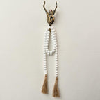 OMISHE 59in Wood Bead Garland with Tassels, Decorative Beads, Farmhouse Wooden Beads Garland for Wall Hanging Home Festival Decor, White