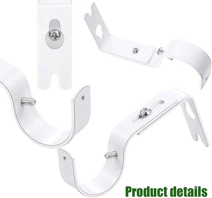 Frienda 6 Pcs Curtain Rod Brackets Adjustable Holder Wall for 1 Inch Diameter Curtain Rod General Bracket Hooks with Screws (White)
