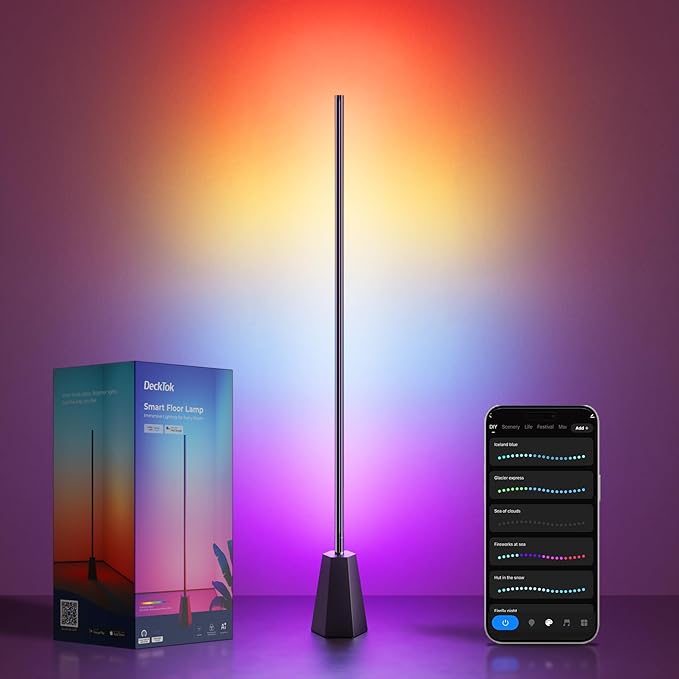 Corner Floor Lamp with RGB, Smart LED Light for Bedroom, 16 Million Colors, Music Sync, APP & Voice Control, 2700-6500K, Alexa & Google Compatible, Modern Lamp for Living Room, Gaming