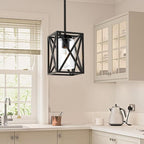 TODOLUZ 1-Light Farmhouse Pendant Light Black Cage Hanging Ceiling Lights with Clear Glass Shade for Kitchen Hallway Dining Room Foyer Bedroom