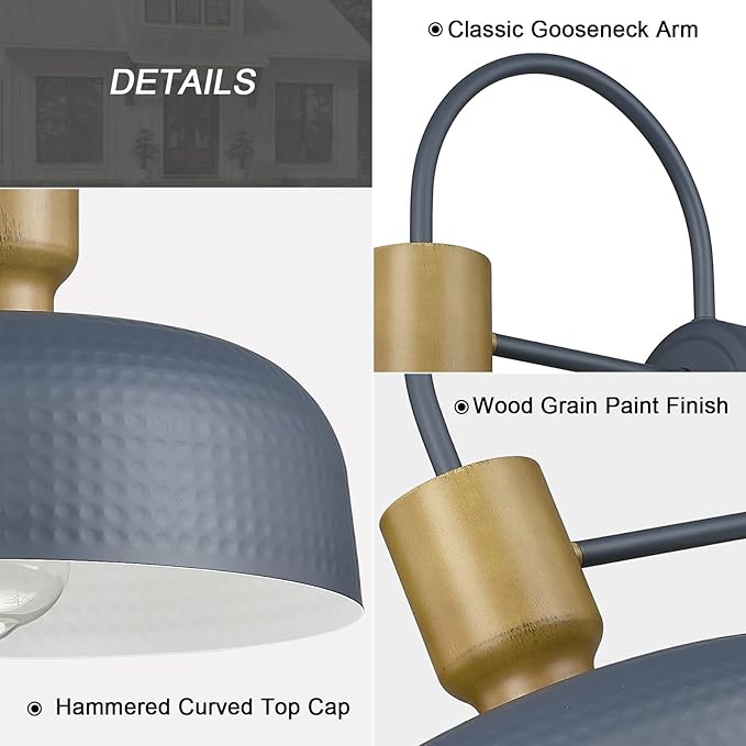 Outdoor Barn Light Gooseneck Barn Light, Farmhouse Exterior Wall Mount Light Vintage Wall Lighting Fixture Industrial Sconce Lantern for Porch, Entryway, Garage, Blue, 2 Pack