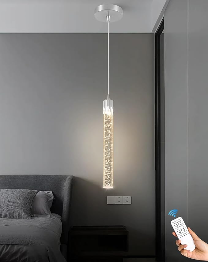 Mini 1 Light Chrome Crystal Pendant Lights,Modern Led Kitchen Island Hanging Light Fixture,Adjustable Pendant Lighting for Kitchen Island,Dimmable 2700k-6000k