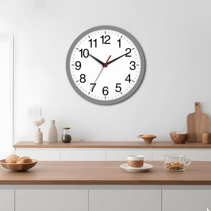Wall Clock Modern 8 Inch Battery Operated Silent Non Ticking Small Analog Clock Decorative for Bedroom Kitchen Bathroom Office Home (Gray)