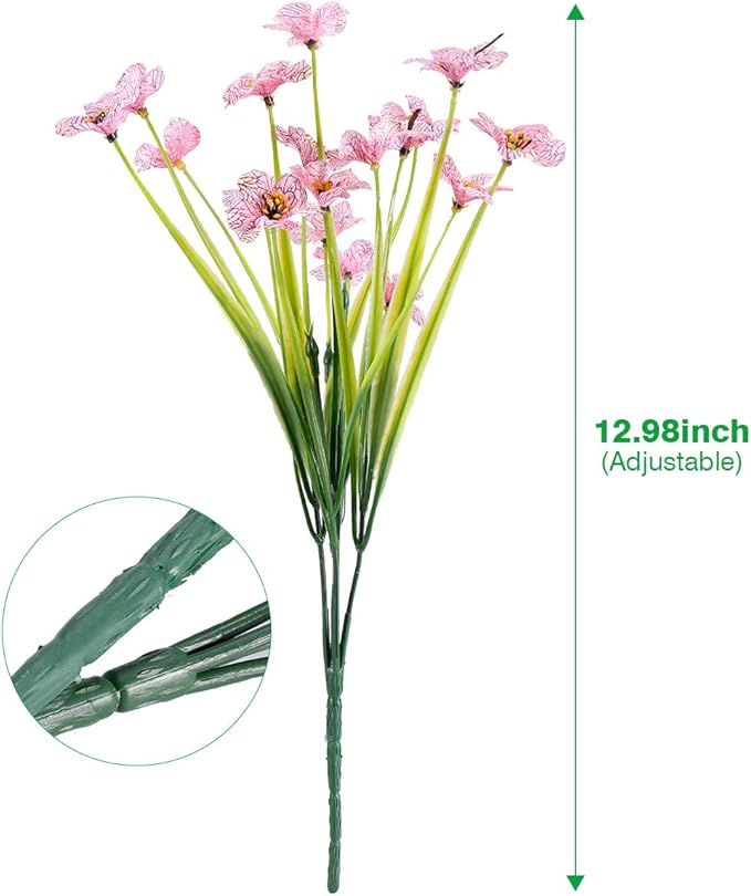 30 Bundles Artificial Flowers Outdoor UV Resistant Fake Flowers No Fade Faux Plastic Plants Garden Porch Window Box Decorating(Pink)
