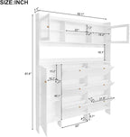 Ball & Cast Tipping Bucket 3-Tier Shoe Cabinet with 6 Flip Drawers and Storage Shelf,Entryway Hall Tree with Tempered Glass Doors and 4 Hooks,for Hallway,Mudroom,Living Room,White