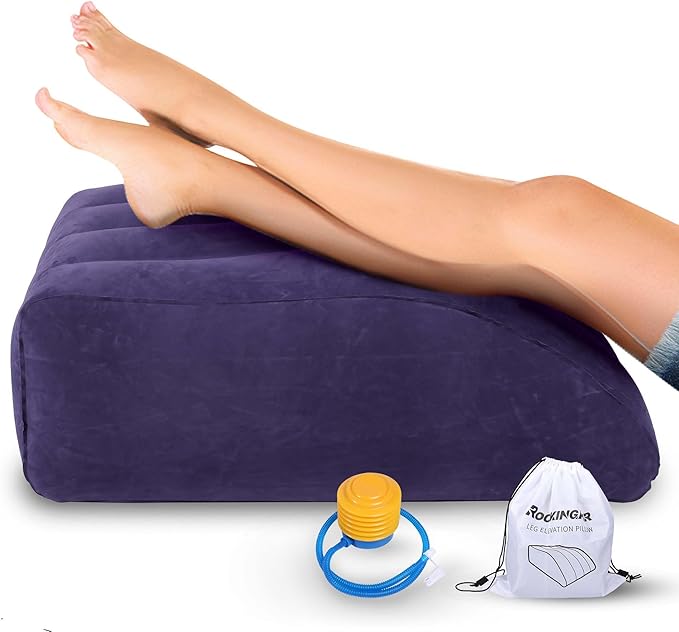 Leg Elevation Pillow, Inflatable Wedge Pillows for Sleeping, Knee Pillow for Legs Relax Muscles and Comfort Reduce Swelling,Injury,Recovery (25.5 x 23.5 x 8.5 inches)