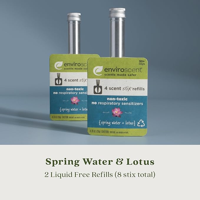Enviroscent Non-Toxic Air Freshener for Home (Spring Water & Lotus) Essential Oil Diffuser | Home Fragrance Last Over 30 Days | 8 Scent Stix Refills