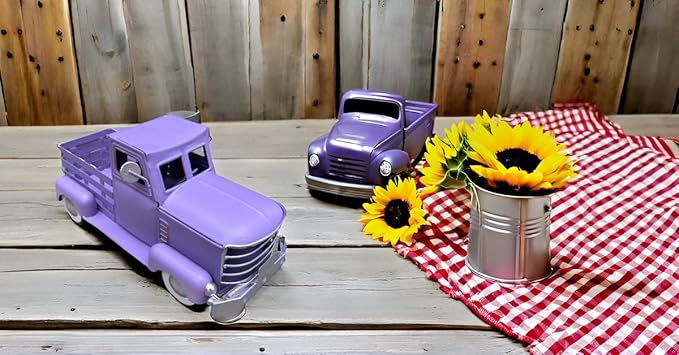 Metal Truck Decor,Farmhouse Truck Decor,Decorative Tabletop Storage & Pick-up Metal Truck Planter, 12.5" x 5.75" x 6.25" inches (Purple)