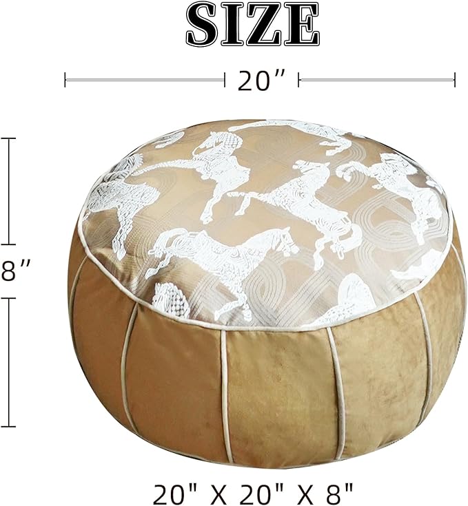 Unstuffed Pouf Cover Ottoman Footrest Animal Foot Stool Floor Bean Bag Floor Chair Storage for Living Room Bedroom Home Decor (Brown, 20 x 20 x 8 Inches Round)