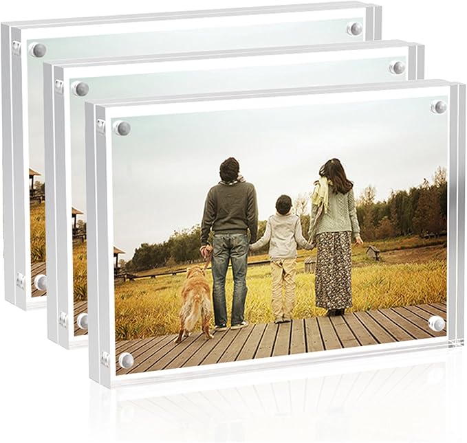 Acrylic Picture Frames 2.5x3.5 inches Pack of 3, Clear Double Sided Magnetic Photo Block Frame,Desktop Frameless Picture Display, Wallet Small Picture Frames 2x3