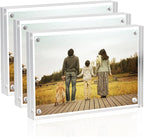Acrylic Picture Frames 2.5x3.5 inches Pack of 3, Clear Double Sided Magnetic Photo Block Frame,Desktop Frameless Picture Display, Wallet Small Picture Frames 2x3