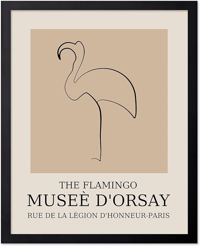 Poster Master Vintage Poster - Retro Minimalist Print - Gift for Artist, Housewarming - Flamingo, Line Drawing, Sketch, Abstract - Wall Decor for Living Room, Bedroom, 16x20 Black Framed
