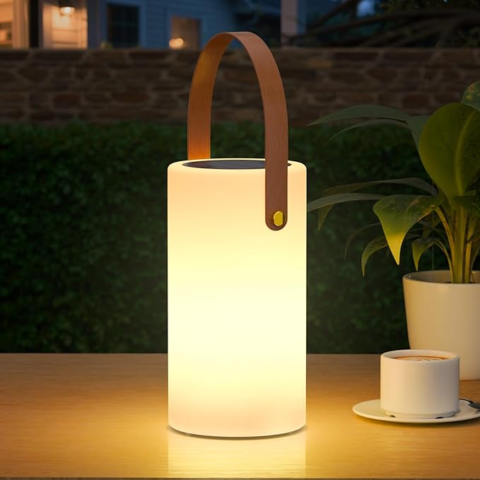 Portable Solar Table Lamp 2 in 1 Charging Outdoor Lantern with Remote RGB Cordless Lights, Water-Resistant IP44 for Patio Terrace Camping Garden Balcony
