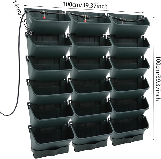 Self-Watering Wall-Mounted Planter, Vertical Garden Planter Set with 18 Pots, Stackable Plant Grow Pots with Electronic Timer for Growing Veggies, Fruits, Herbs, Flowers.