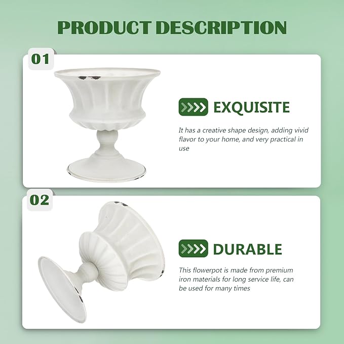 Urn Planter Antique Column Plant Pot Shabby Chic Metal Vase Pillar Plant Container Wedding Centerpieces Vases for Front Porch Decor White White Planter