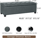 Joveco 47 Inch Storage Ottoman Bench,Tufted Fabric Storage Bench with Nailhead Trim for Bedroom (47”,Gray)