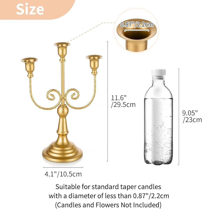 NUPTIO Candlestick Holders Candelabras Gold Candle Stick Stands 2 Pcs Metal Candelabra Centerpieces Candlestick Holders for Tapered Candles Wedding Birthday Party Dining Table Christmas Decoration 11"