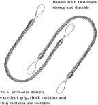 BEL AVENIR Curtain Rope Tiebacks, Drapery Rope Holdbacks with 4 Metal Screw Hooks, 2 Pair - Silver