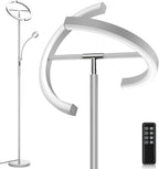 2-in-1 Dimmable Floor Lamp with Reading Light - Rotatable Standing Lamp with Remote&Touch Control, Stepless Color Brightness Adustable, Modern Lamp for Living Room Bedroom Office, Silver