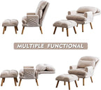 CANMOV Modern Accent Chair with Ottoman Set of 2, Soft Fabric Armchair with Adjustable Backrest and Side Pockets, Comfy Lounge Chair for Living Room, Bedroom, Apartment, Office, Beige