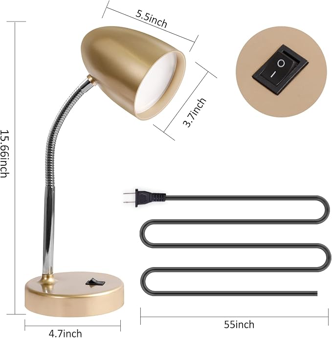 ENERGETIC SMARTER LIGHTING LED Desk Lamp, Flexible Gooseneck with Table lamp, 3.5W 240LM 4000K Cool White Study Lamps for Bedroom and Office, Eye Protection, ETL Listed,Gold